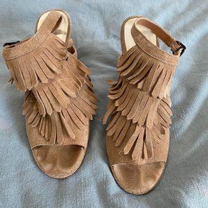 EVERYTHING MUST GO SALE: Very Volatile Tan Brown Fringe Suede Heel Size 9